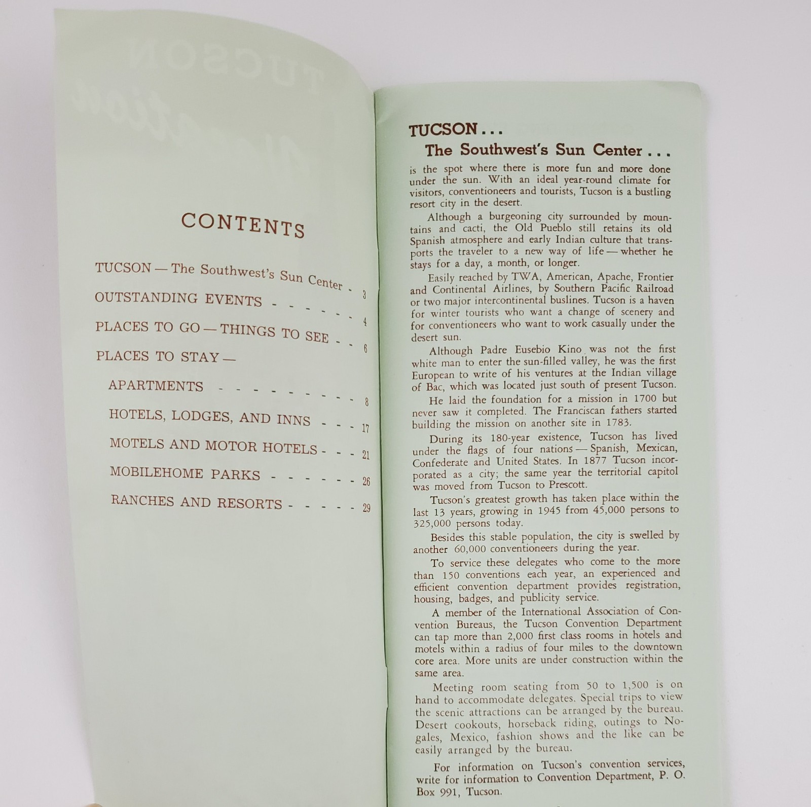 1960s Tucson Arizona AZ Vacation Hotel Motel Events Vintage Travel Brochure