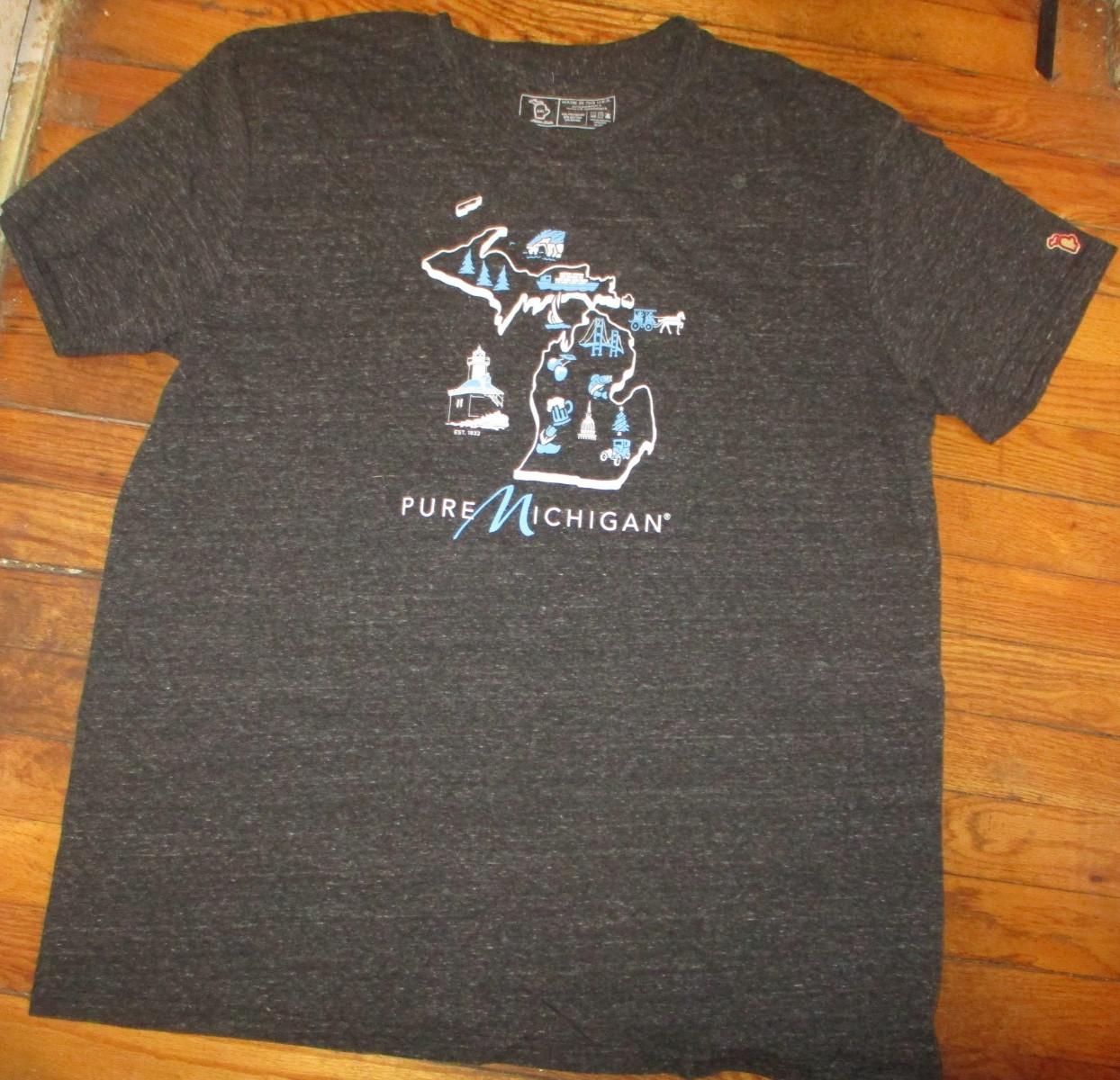 Gray PURE MICHIGAN Map Of State T Shirt XXL Mitten State Tri Blend