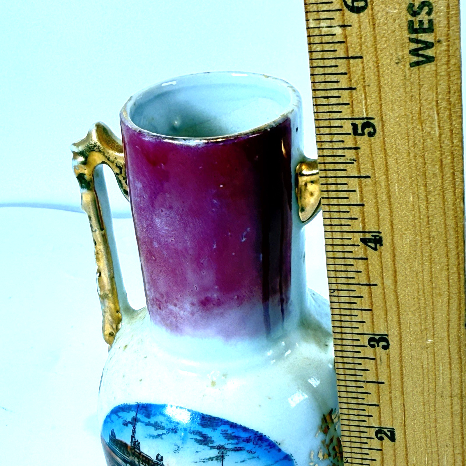 COLUMBUS OHIO OH Antique Souvenir UNION STATION Porcelain Painted China Vase