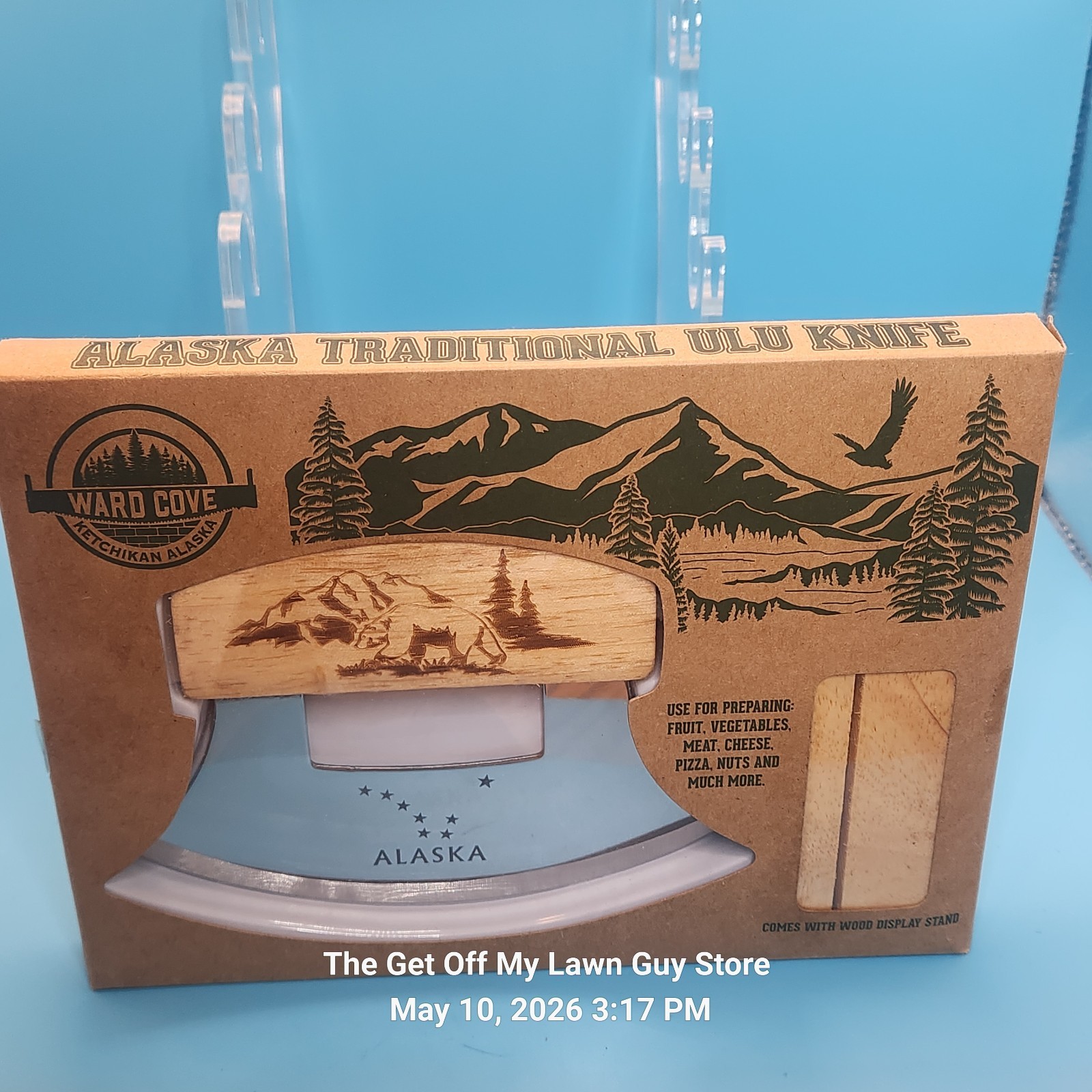 Alaska Traditional Ulu Knife with Bear Design Stainless Steel Blade and Stand