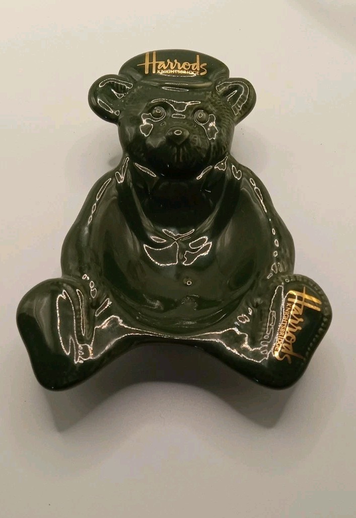 Harrods of Knightsbridge Ceramic Green Teddy Bear Small Trinket Dish Henry Tea