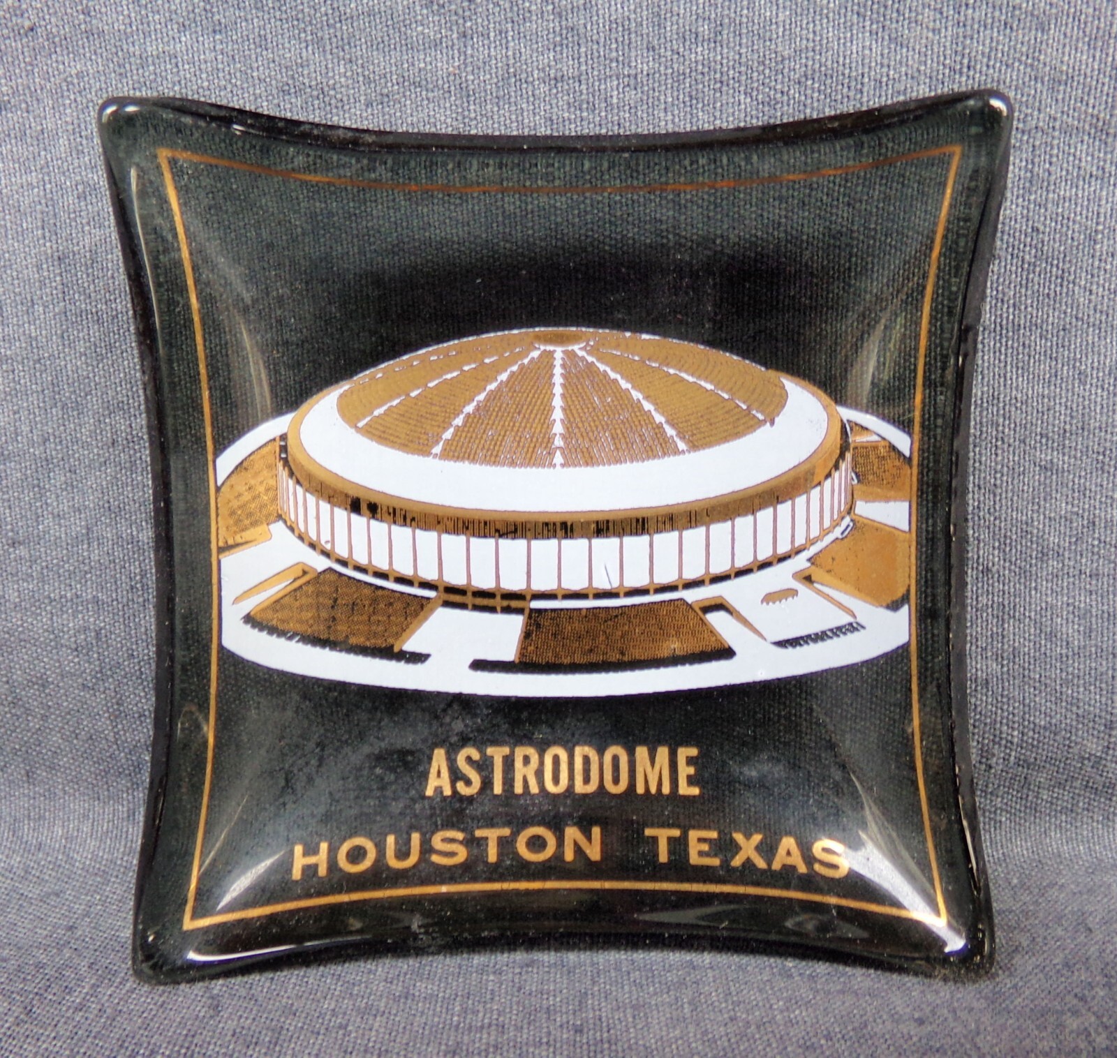 Vintage Astrodome Houston Texas Smoked Glass Ashtray Or Trinket Dish