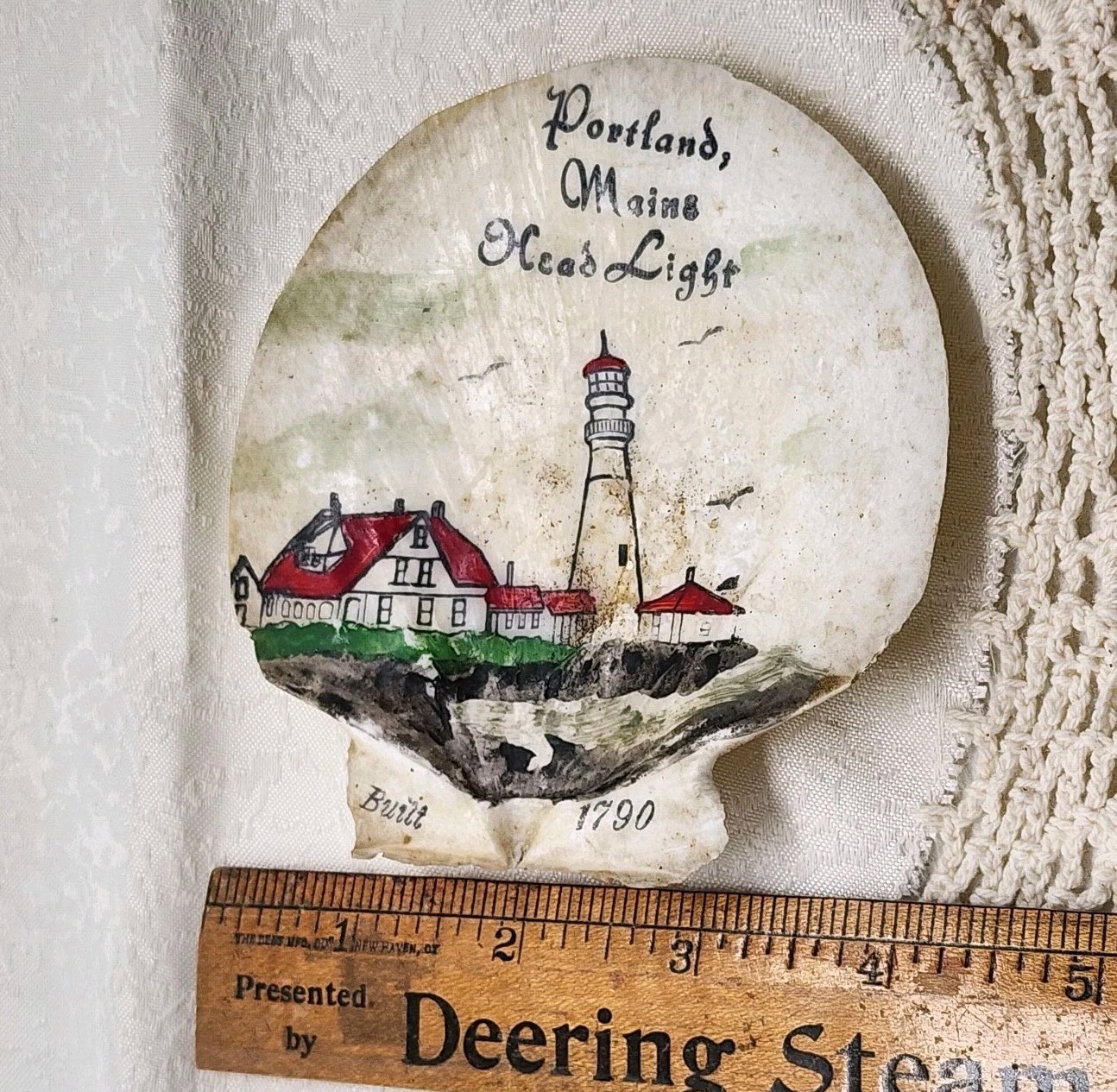Vintage Portland Headlight Hand Painted Souvenir Seashell Lighthouse Maine