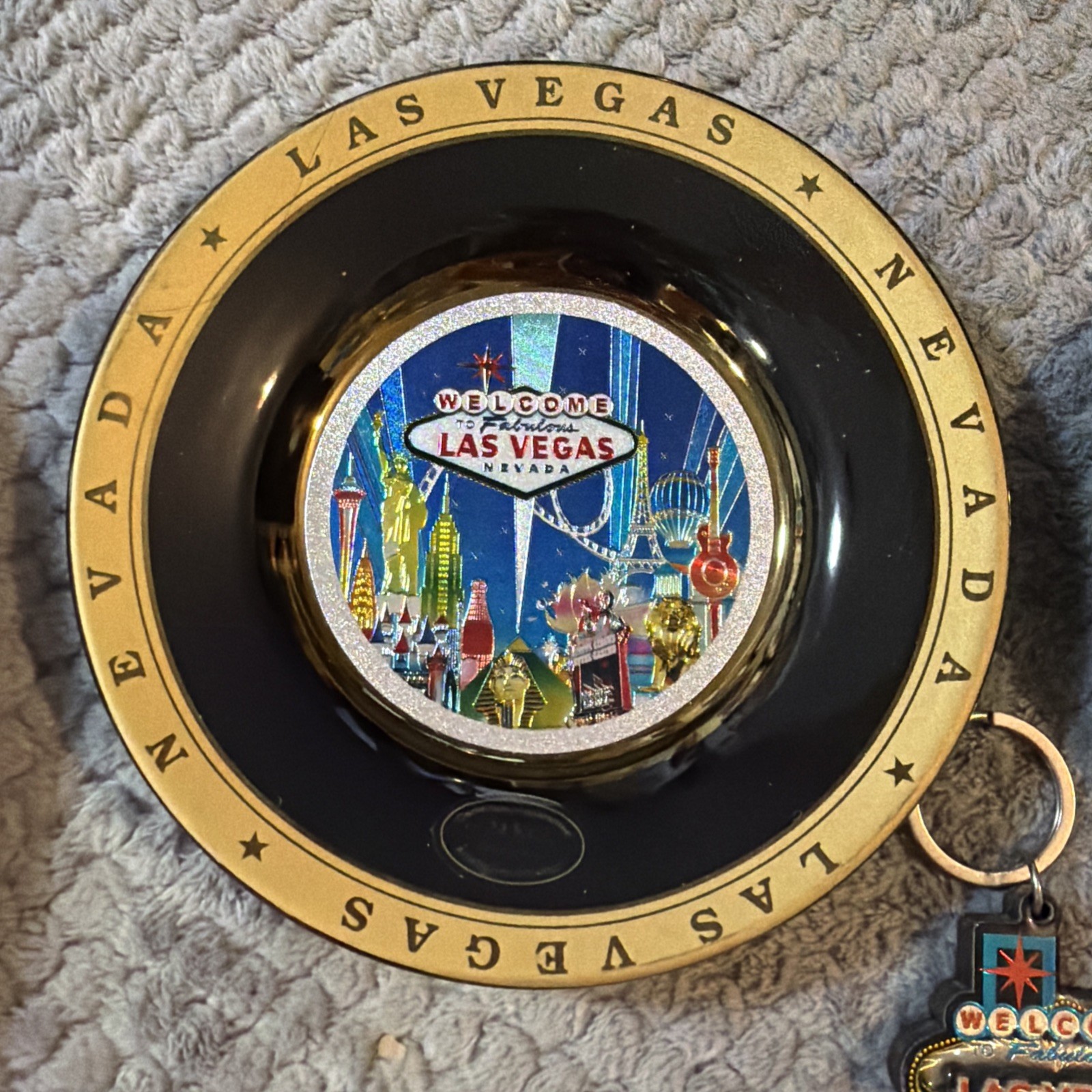 Las Vegas 24k Gold Plated Souvenir 6” Dish + Silver Dish And Keychain