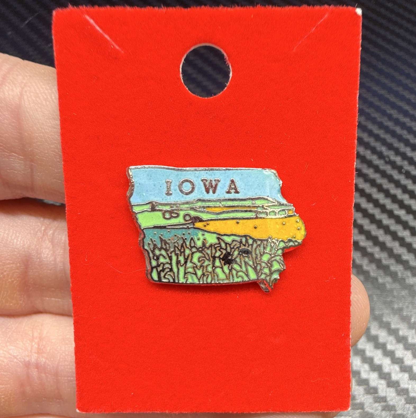 Iowa State “IOWA” Map-Shaped Souvenir Lapel Pin with Scenic Design