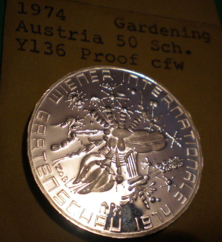 Austria 1974 50 Shilling Schilling Gardening Silver Proof BU Uncirculated Mint