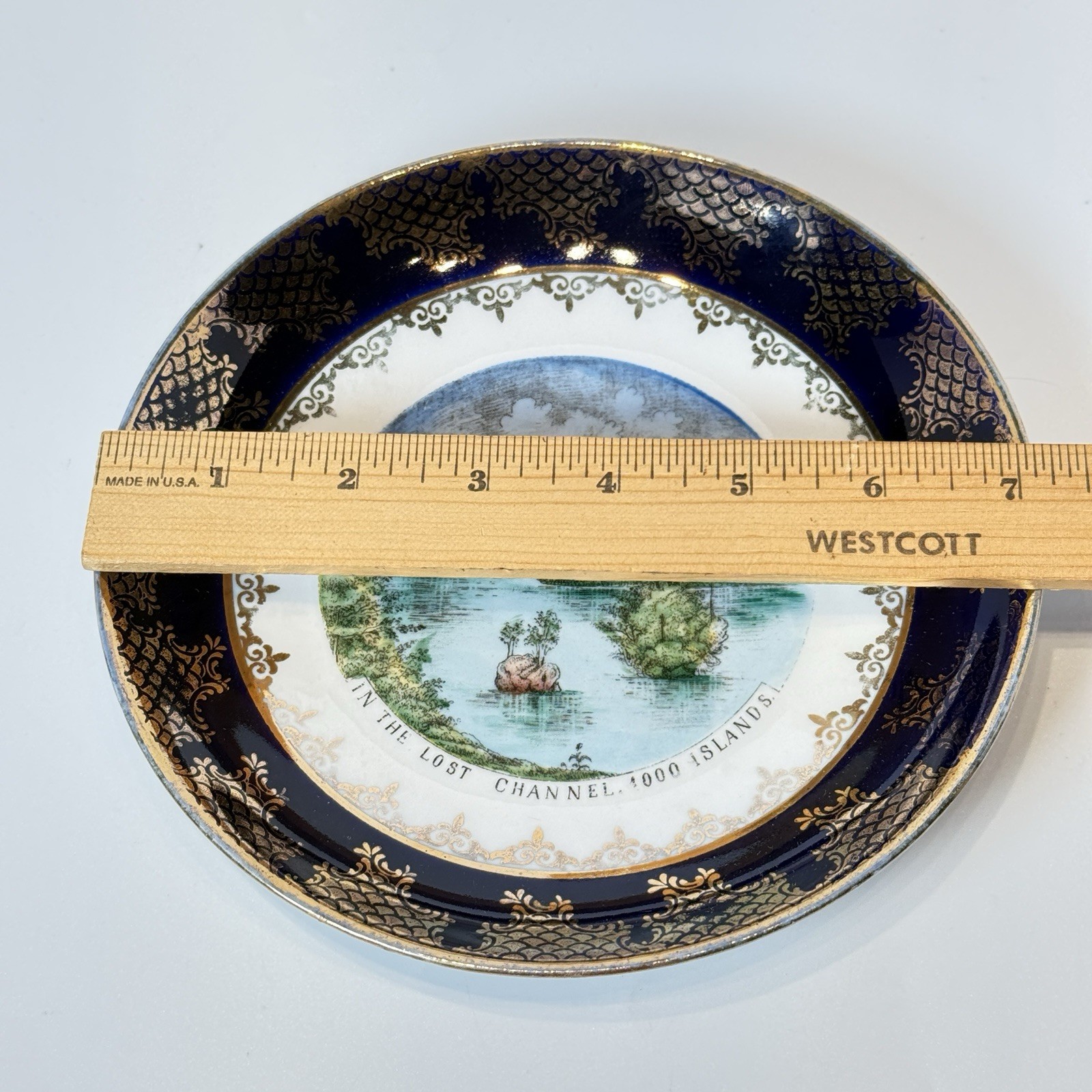 NEW YORK NY Antique 1000 ISLANDS LOST CHANNEL Souvenir GOLD TRINKET DISH