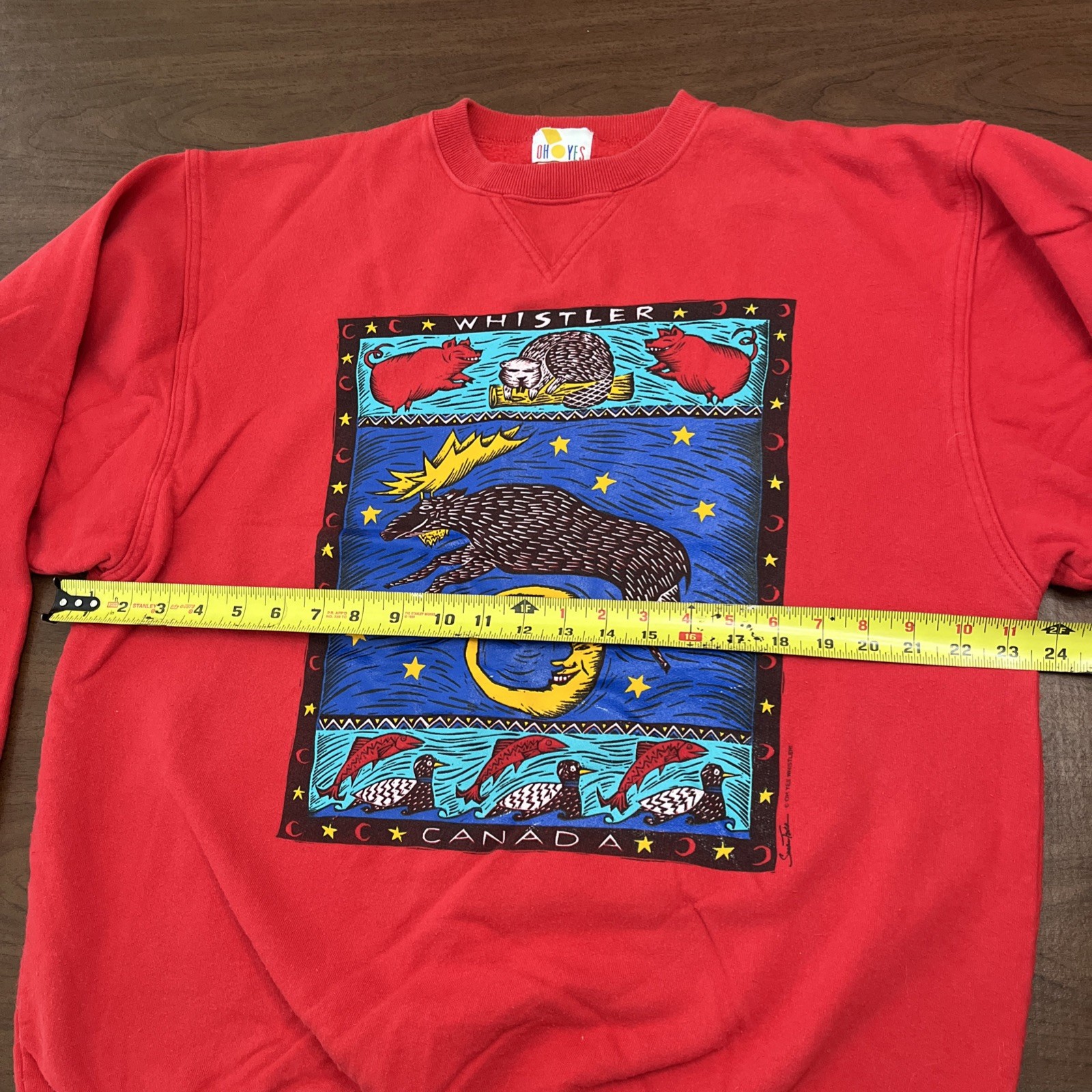 VTG 90’s Oh Yes medium Pullover Whistler Canada Moose, Beaver,Moon, Susan Todd