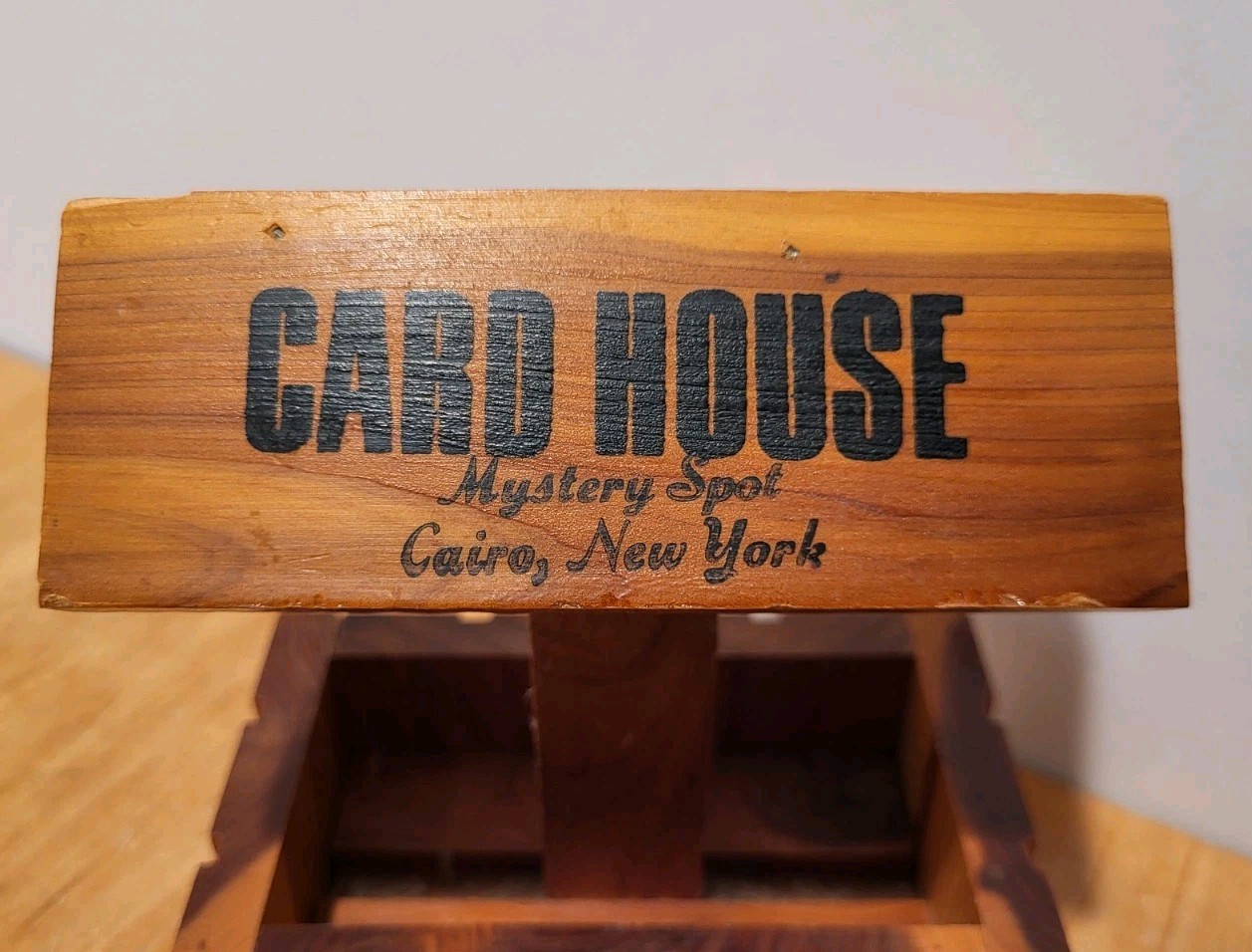 CARD HOUSE Mystery Spot CAIRO NEW YORK Wood Souvenir Catskills Vintage