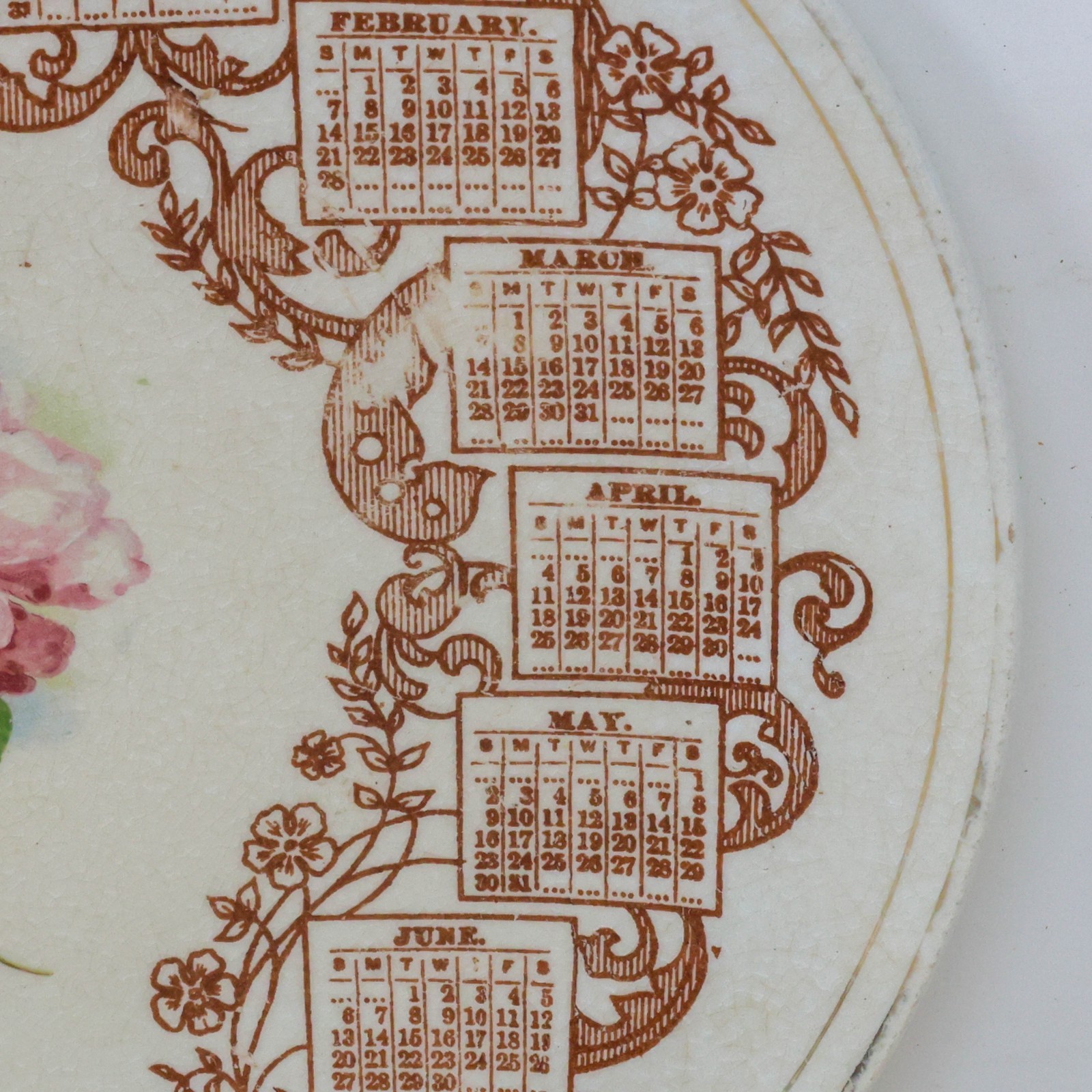 Antique 1909 Souvenir Calendar Plate Newkirk Oklahoma Pink Rose American ChinaCo
