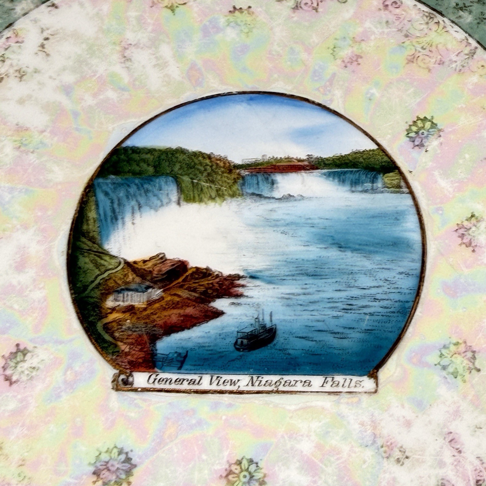 GENERAL VIEW – NIAGARA FALLS – CANADA Souvenir ANTIQUE TRINKET CHINA DISH PLATE