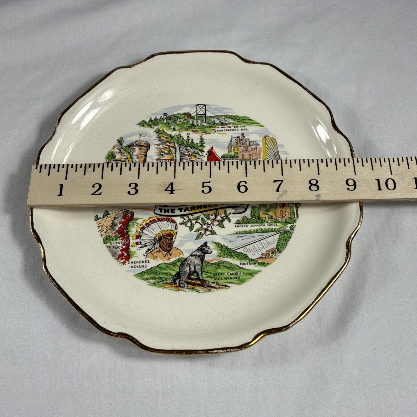 9″ Vintage North Carolina The TarHeel State Souvenir Plate 22k Trim Made in USA