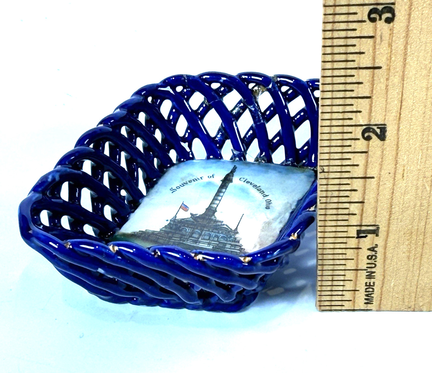 Antique Souvenir Cobalt Blue Porcelain PUBLIC SQUARE Trinket Cleveland OH