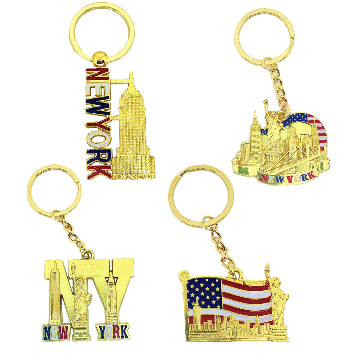 12 Pack Gold New York City Metal Keychains NYC KeyRing Souvenir Collection