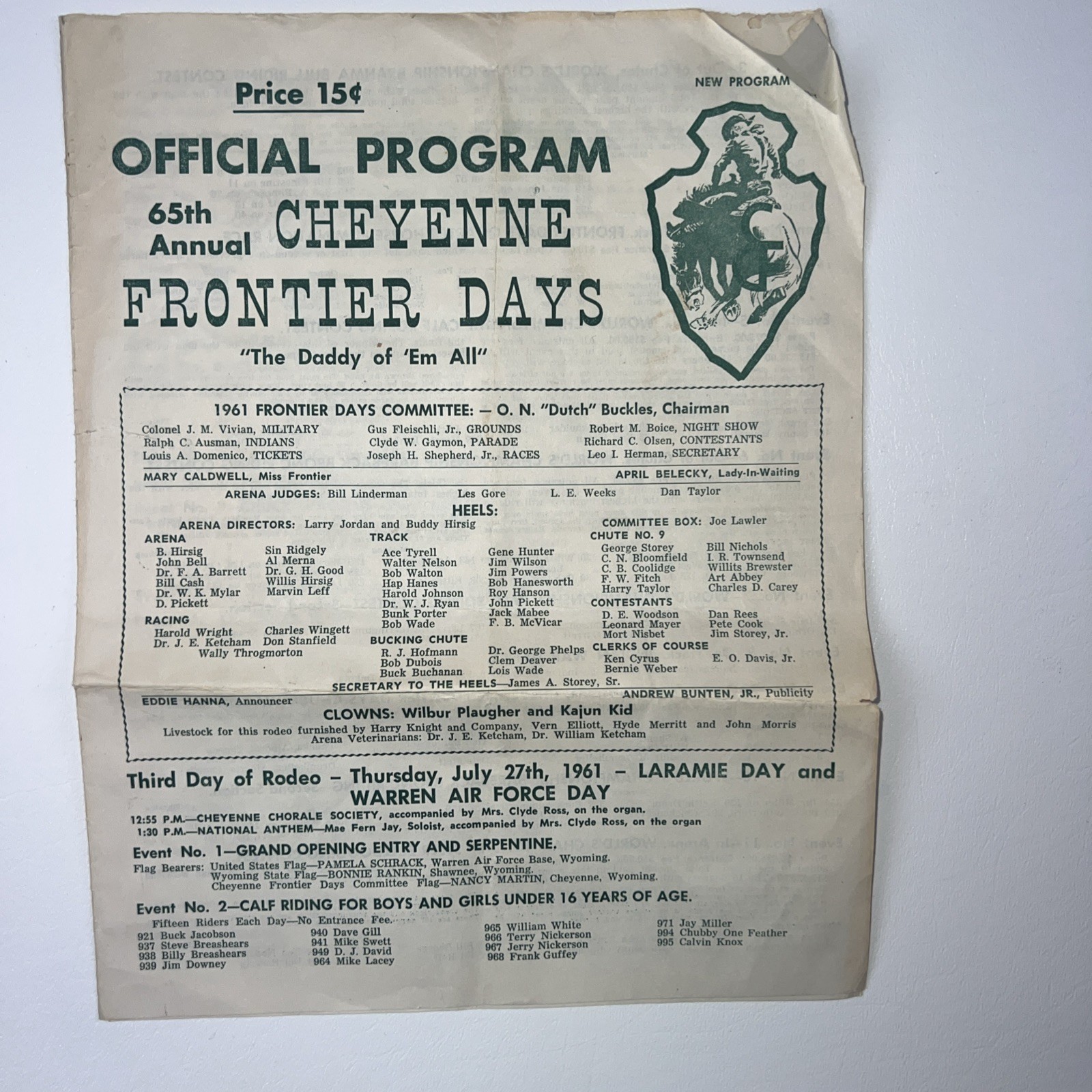 Vtg 1961 65th Annual Cheyenne Frontier Days Wyoming Souvenir Program Rodeo