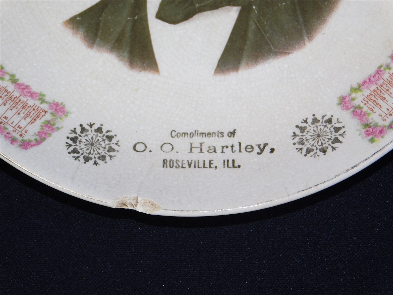 Antique 1910 O. O. Hartley Roseville IL Calendar Advertising Plate Abe Lincoln