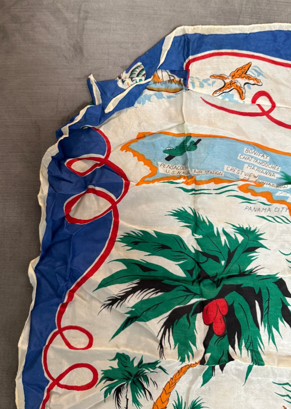 Vintage Mid-Century Florida State Map Souvenir Scarf
