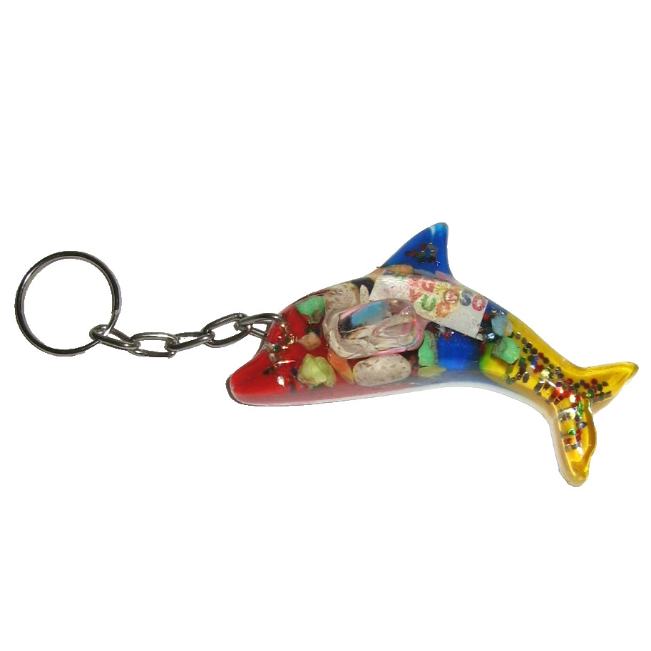 Progreso Souvenir Keychain Dolphin Porpoise Yucatan Mexico Multicolor Glitter