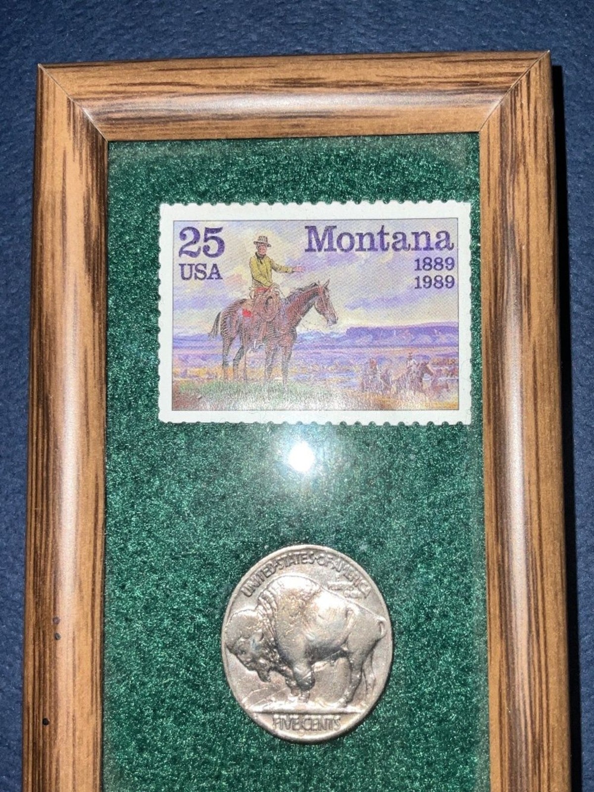 Vintage US Heritage Framed Coin & Stamp Set – Buffalo Nickel & Indian Head Penny