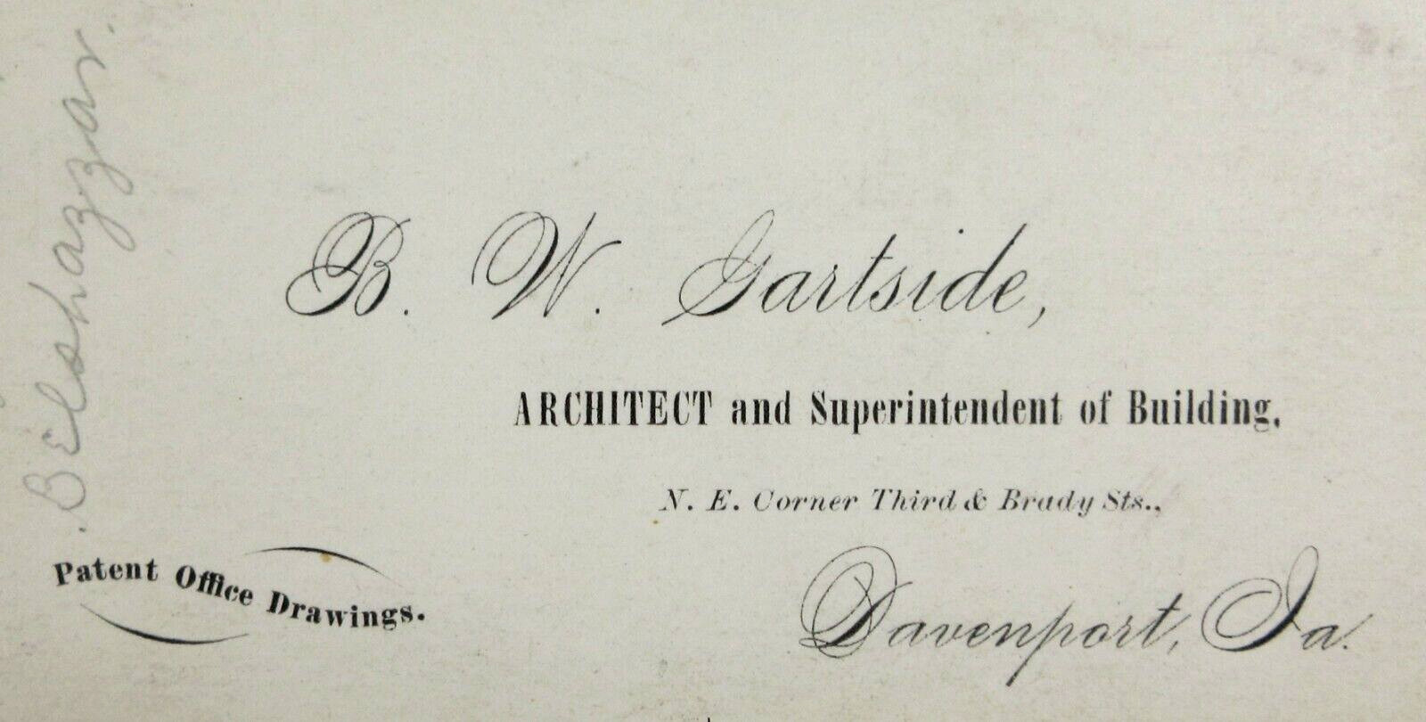 Original Folk Art Drawing Doodles Iowa Architect Gartside Business Cards 1870s