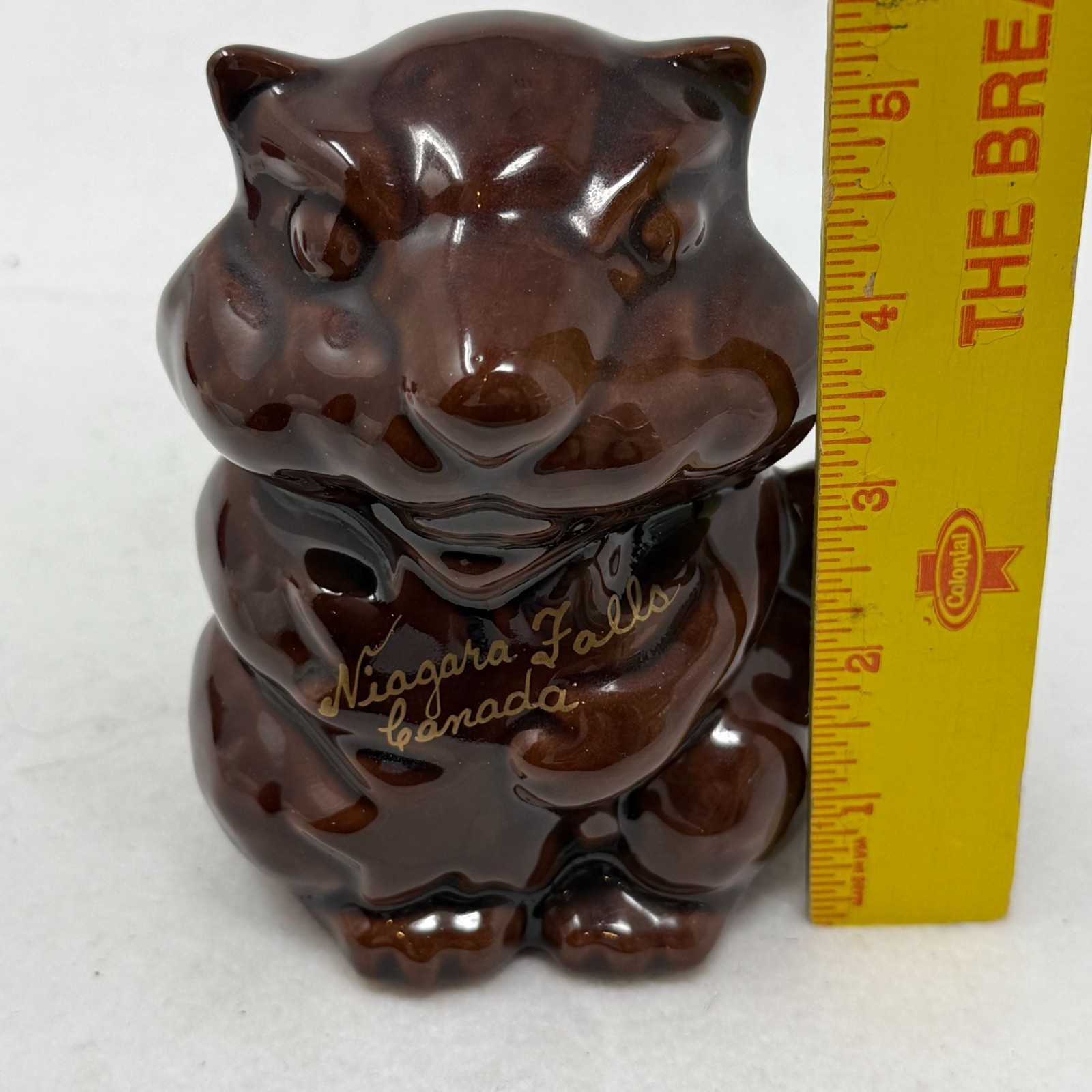Niagara Falls Canada Ceramic Beaver McMaster Brown Clay Bank Kitschy CabinCore