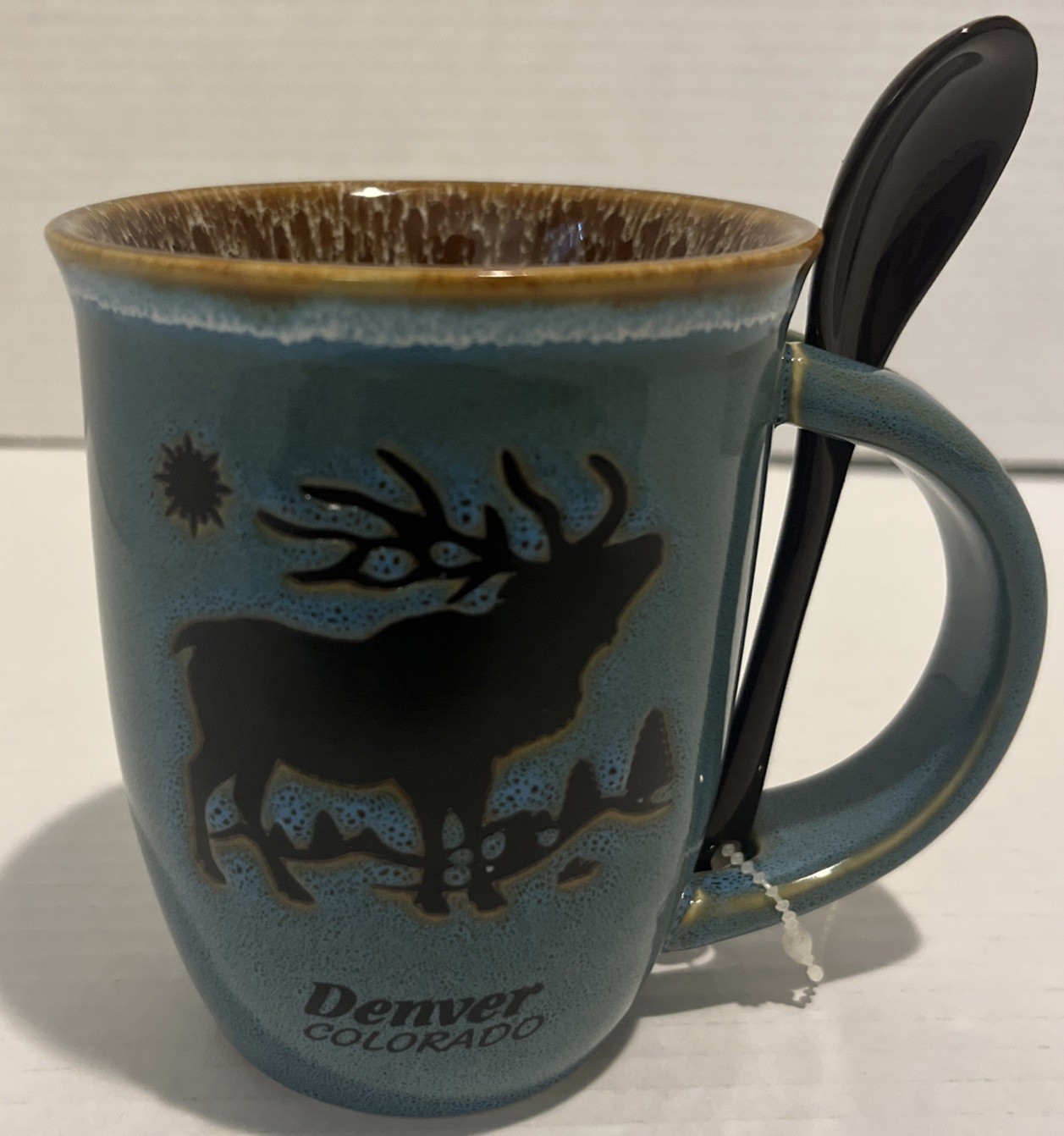 Colorado Souvenir Ceramic Coffee Mug with Elk & Mountain Design. 14 Oz