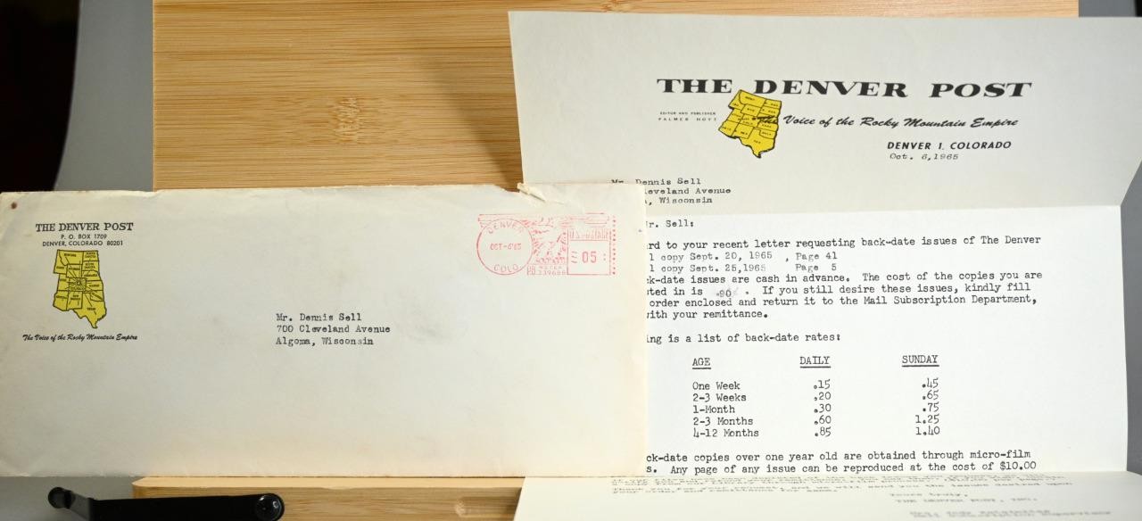 1965 Denver Post Envelope & Subscription Information