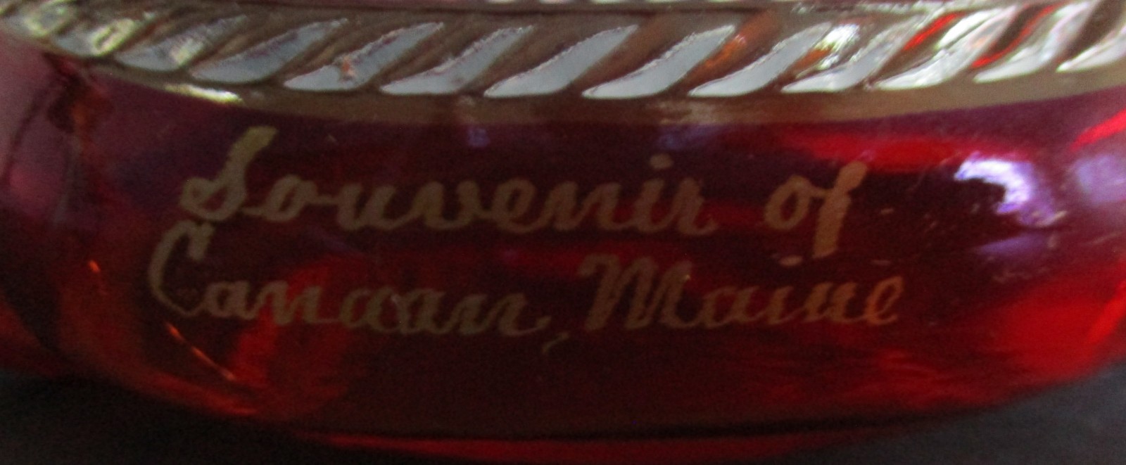 Early 20th Century Souvenir EAPG Ruby Stained Glass Canoe Canaan Maine