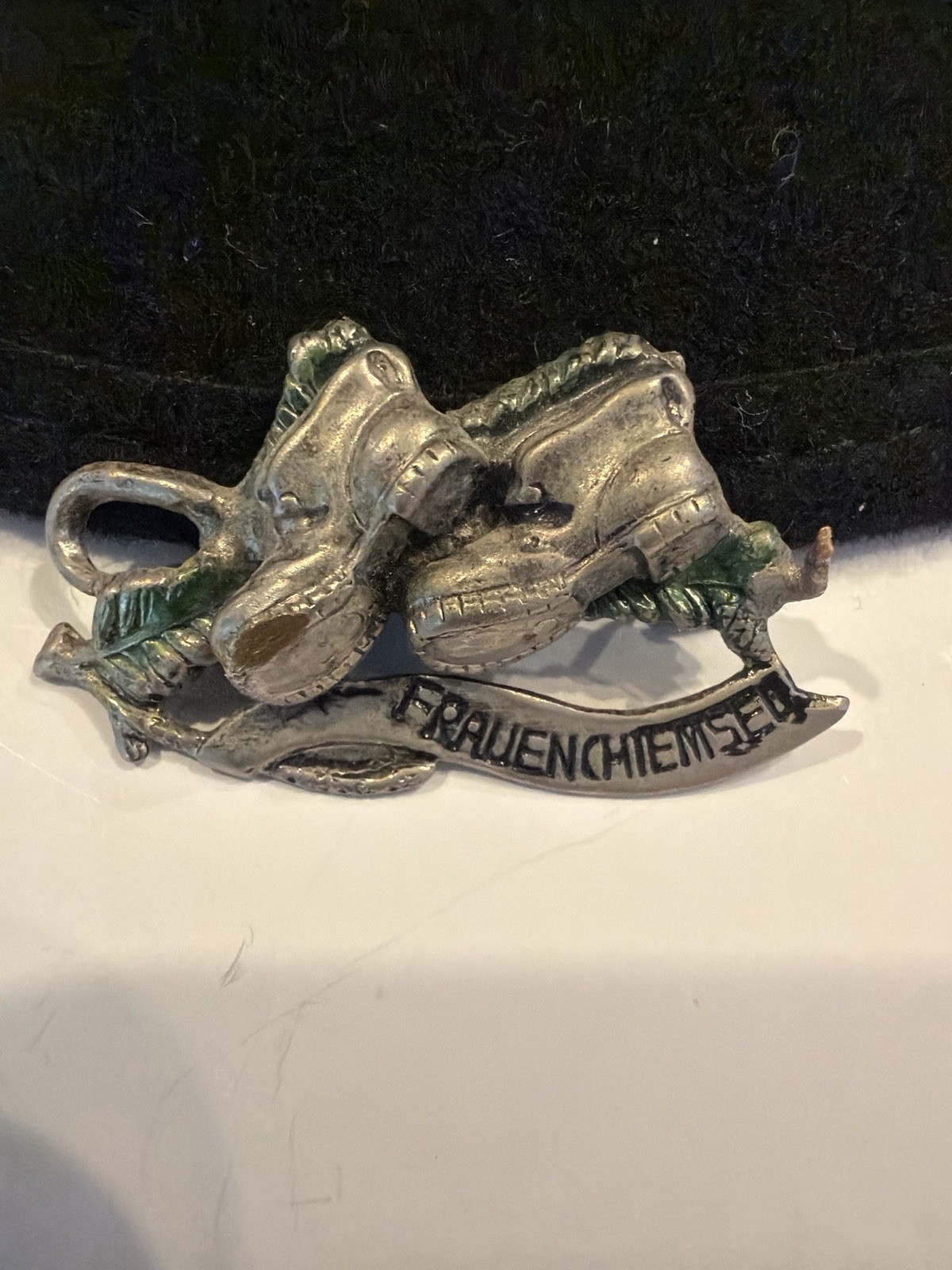 Vintage Frauenchiemsee Germany Hat Pin – Alpine Hiking Boots Souvenir Badge
