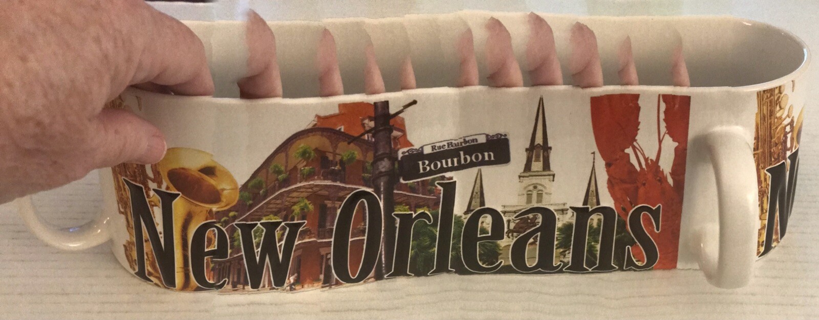 New Orleans Bourbon St Souvenir Jumbo Embossed Coffee Mug Ceramic Unbranded