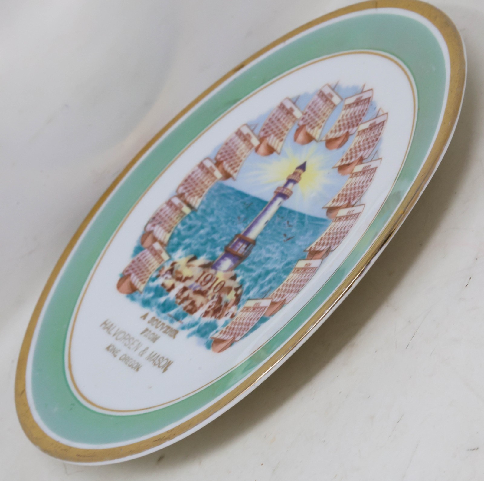 Antique 1910 Advertising Calendar Plate Ione Oregon Lighthouse Halvorsen & Mason