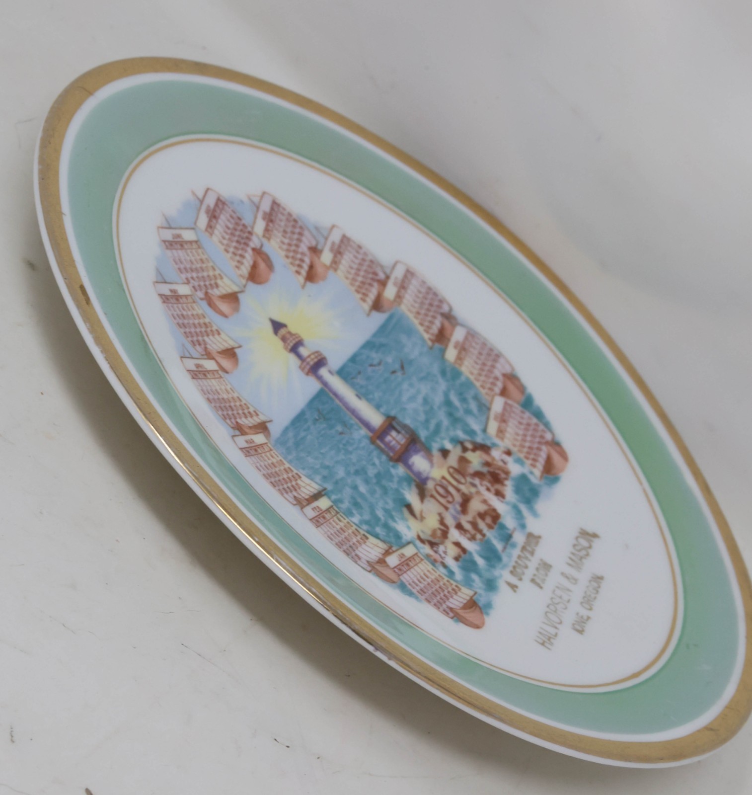 Antique 1910 Advertising Calendar Plate Ione Oregon Lighthouse Halvorsen & Mason