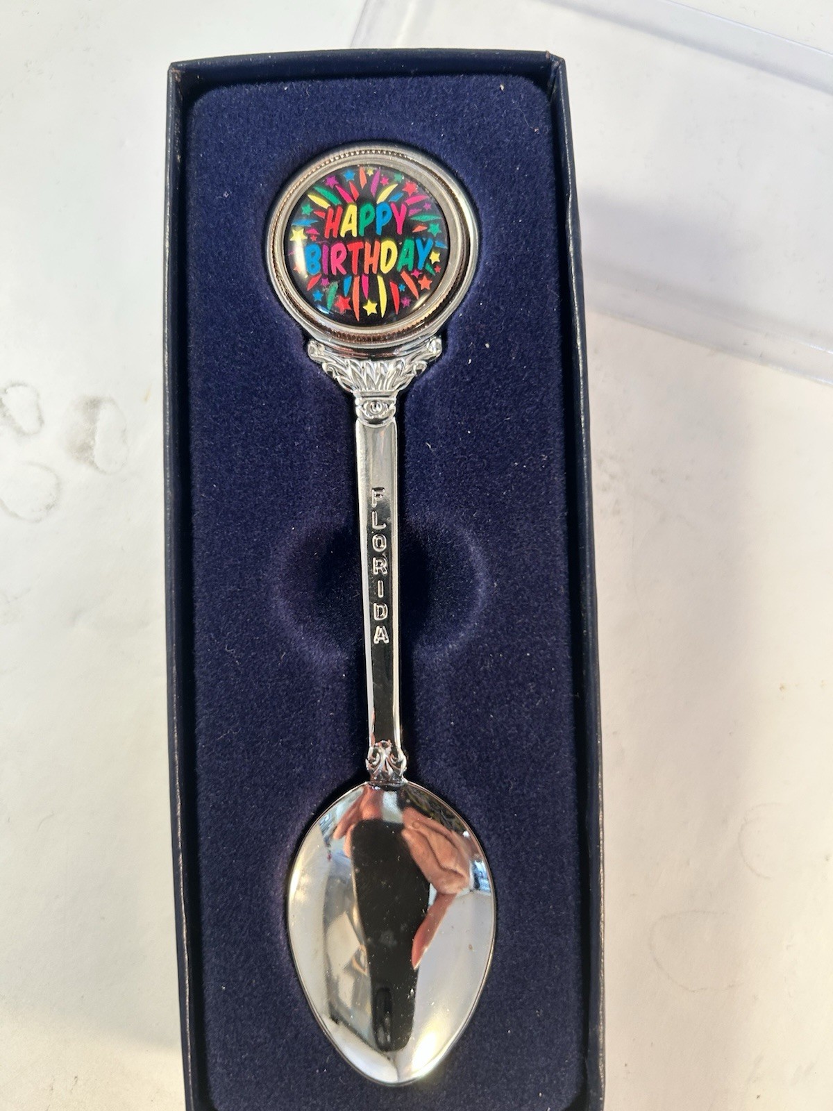 Happy Birthday epoxy on 50 State Quarter Spoon Florida On The Stem U.S.Mint