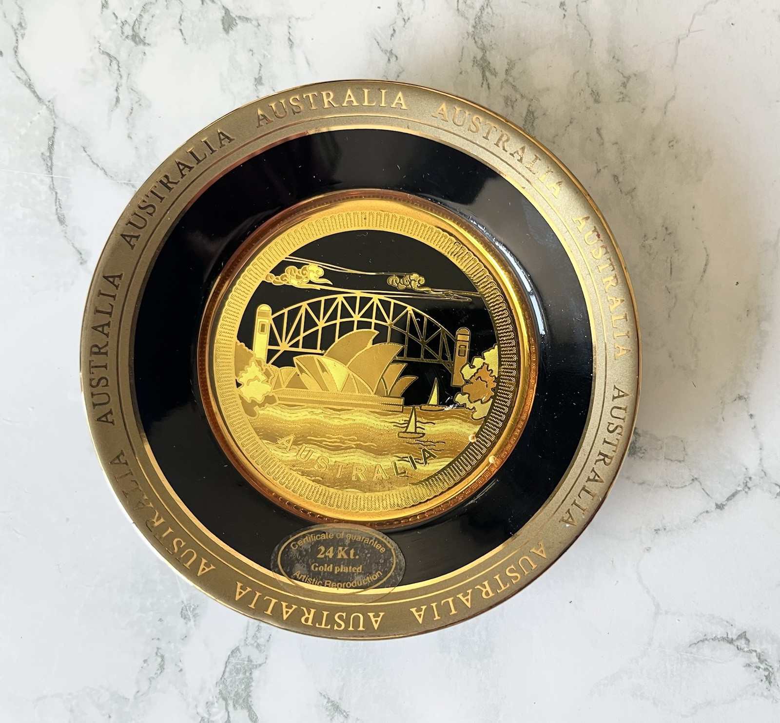 24K Gold-Plated Sydney Australia Opera House Harbor Bridge 4” Souvenir Plate