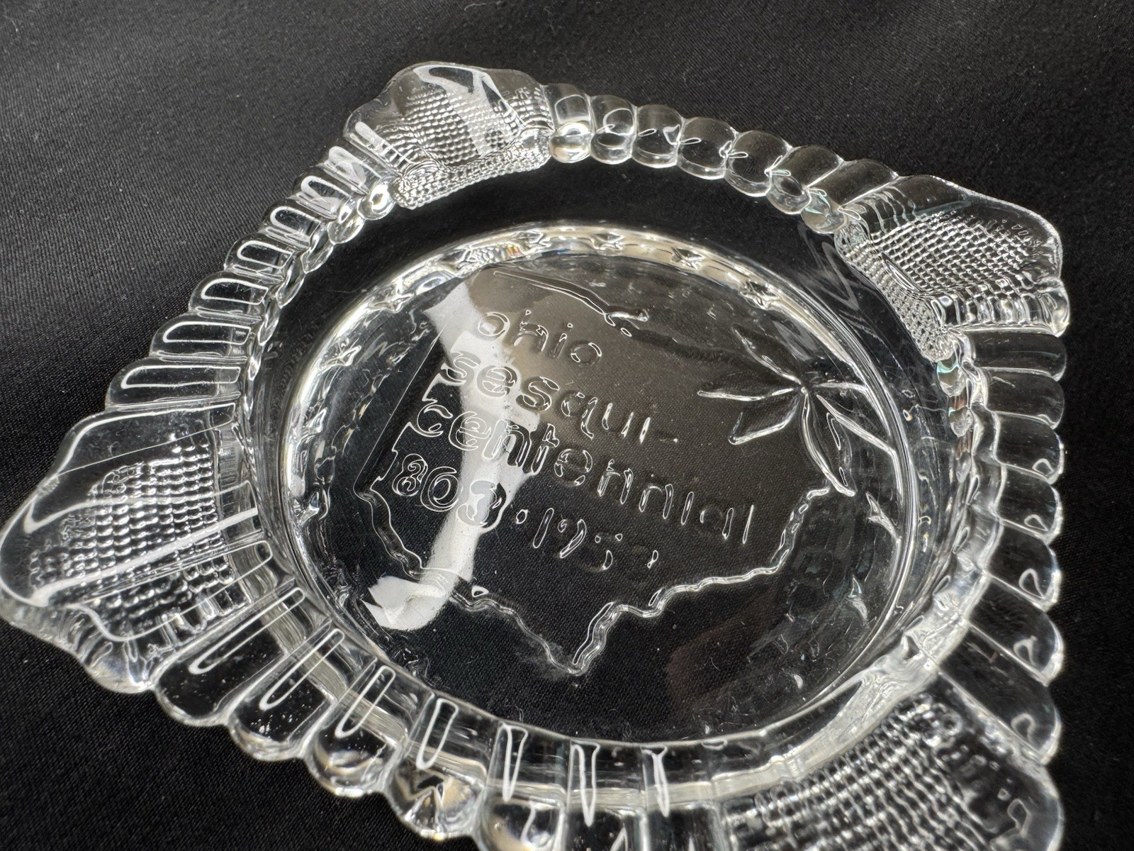 OHIO Sesquicentennial 150th Anniversary Logo GLASS Ashtray VINTAGE