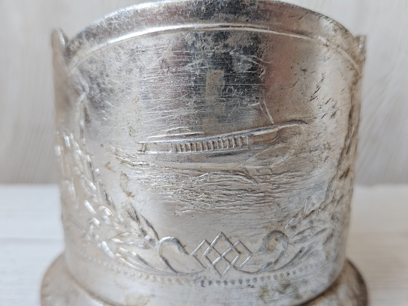 Vintage Russian Tea Glass Cup Holder Podstakannik Motorship Soviet Union