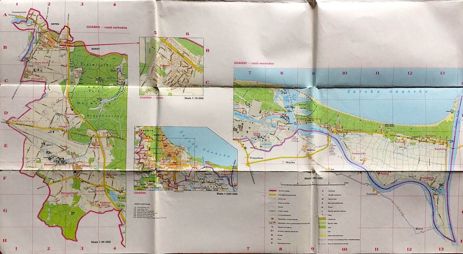 Vintage Street Maps for Krakow & Gdansk, Poland 1980’s