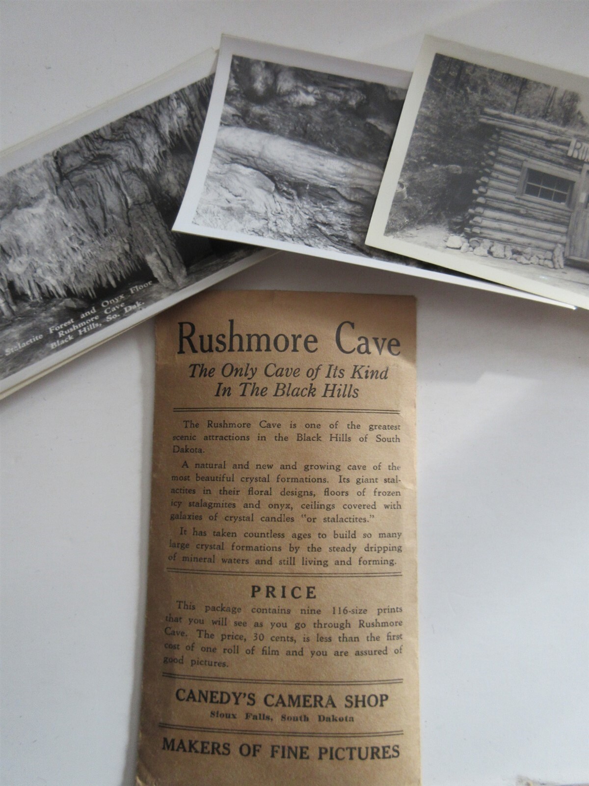 vintage Rushmore Cave 9 photos in envelope Canedy’s Camera Shop South Dakota