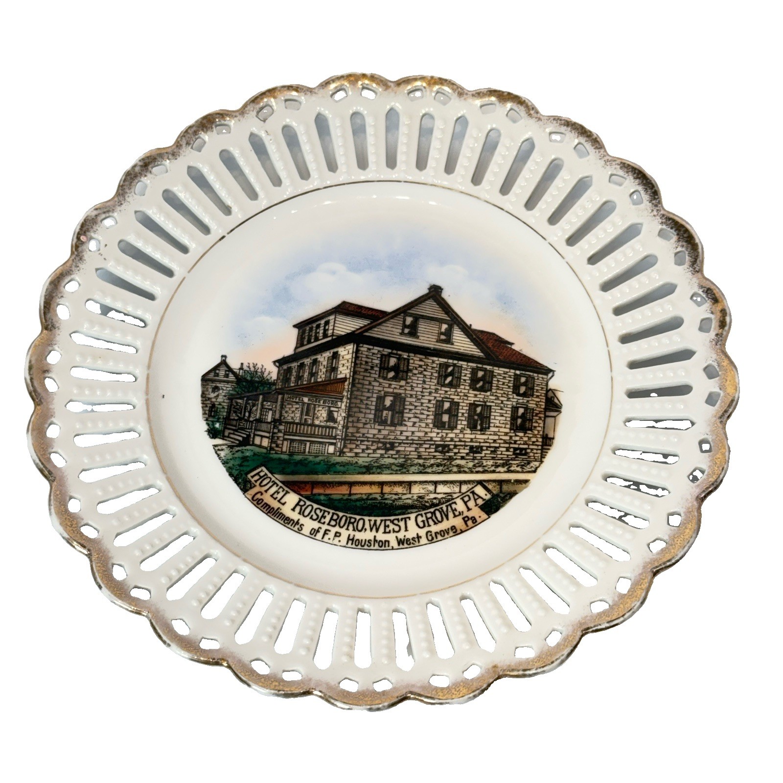 HOTEL ROSEBORO WEST GROVE Pennsylvania PA Antique BAVARIA Souvenir PLATE