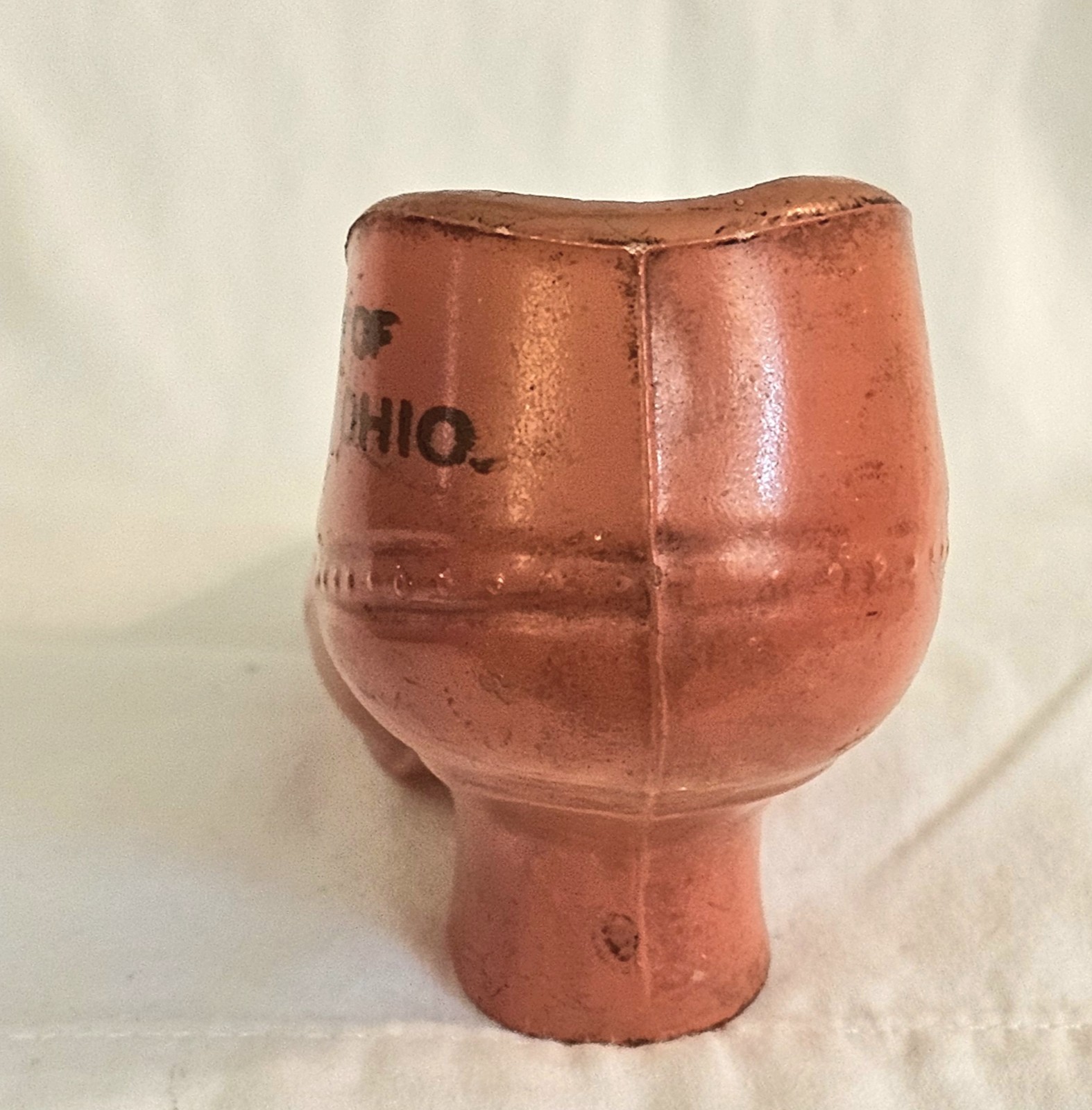 Vintage 1930s Antique Red Orange Painted Glass Shoe Souvenir Wauseon Ohio 4.5″