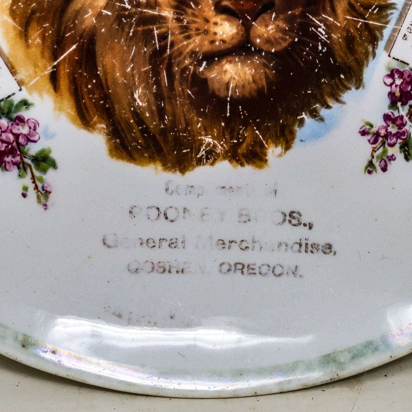 Antique 1912 Advertising Calendar Plate Goshen Oregon Lion Rooney Brothers