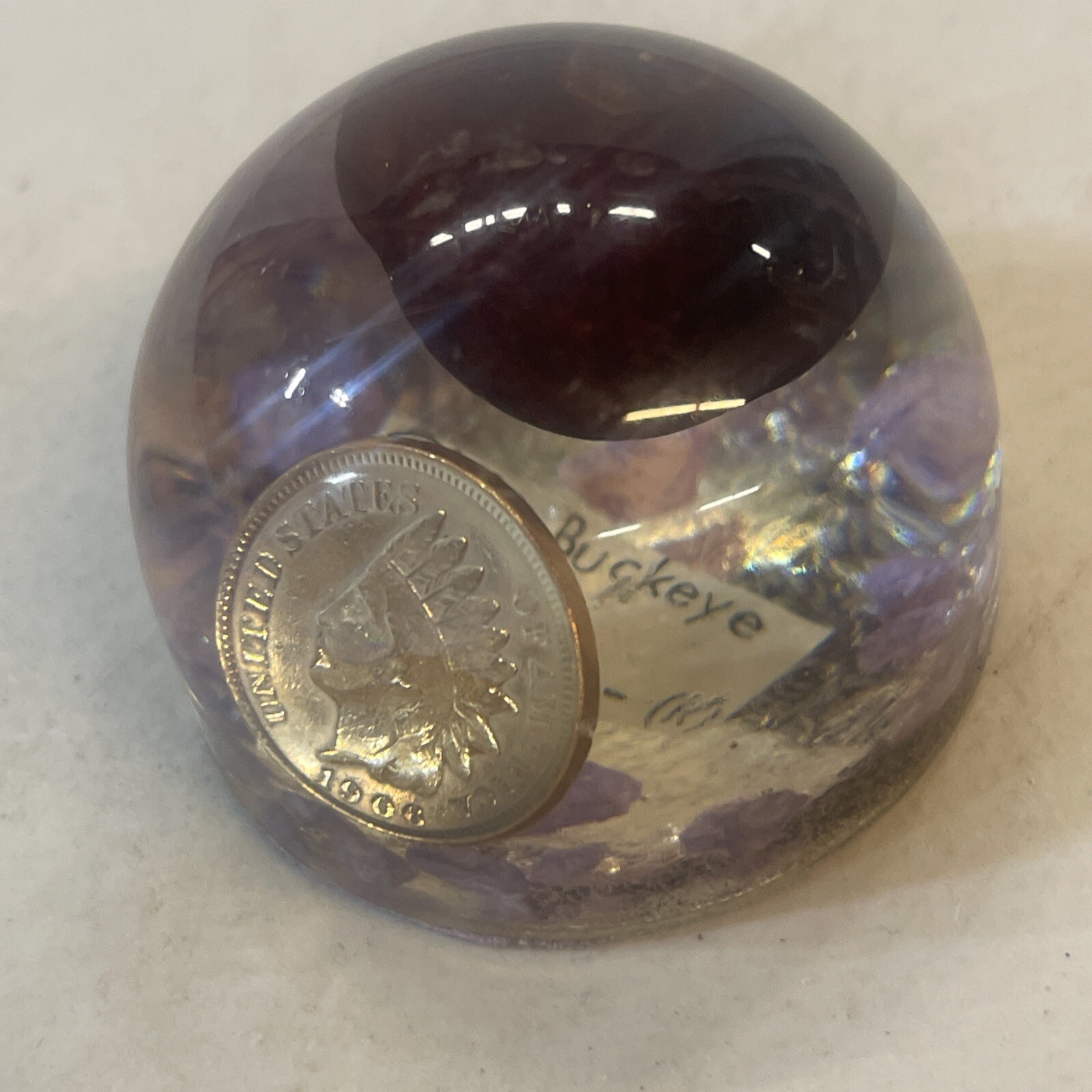 1906 INDIAN HEAD CENT, OHIO BUCKEYE & OFFICIAL GEM STONE PAPERWEIGHT. 17th