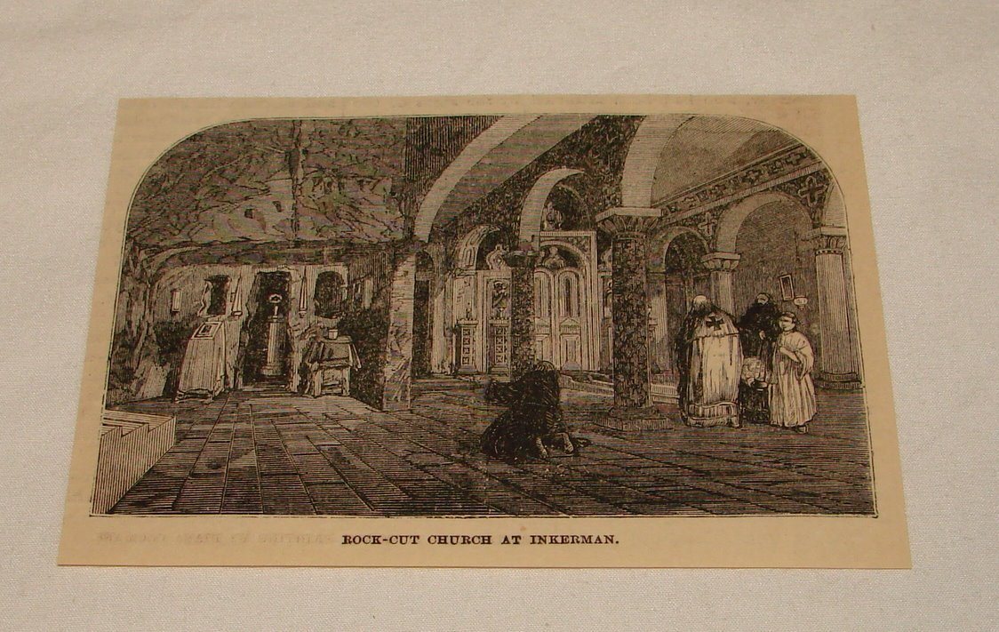 1885 magazine engraving ~ ROCK-CUT CHURCH, Inkerman, Ukraine