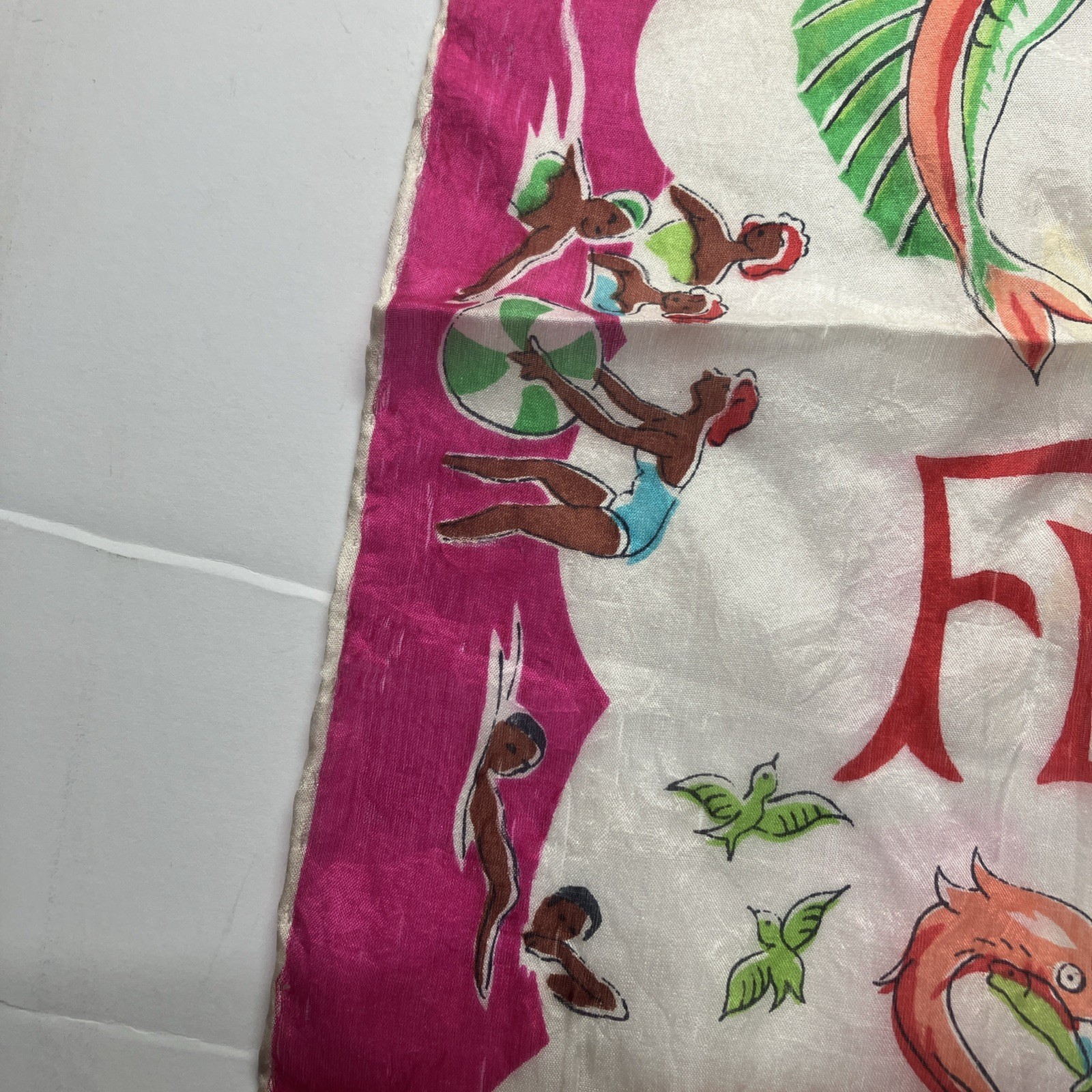 Vintage FLORIDA Map Souvenir Sheer Pink Scarf Hair wrap bandana flamingos