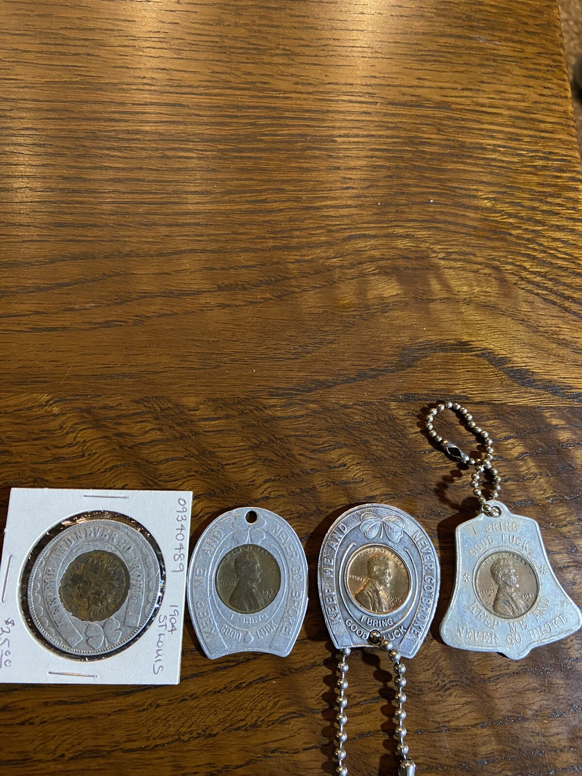 Collectible, 4 Good Luck Penny Charms. 3 Lincoln Pennies +1 Indian Head