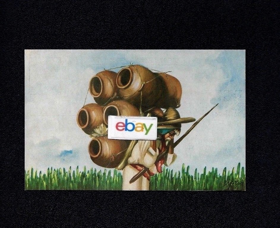 MEXICO VENDOR MAN WATER SELLER LITHOGRAPH ART WORK OLLAS SELLER 1959 POSTCARD