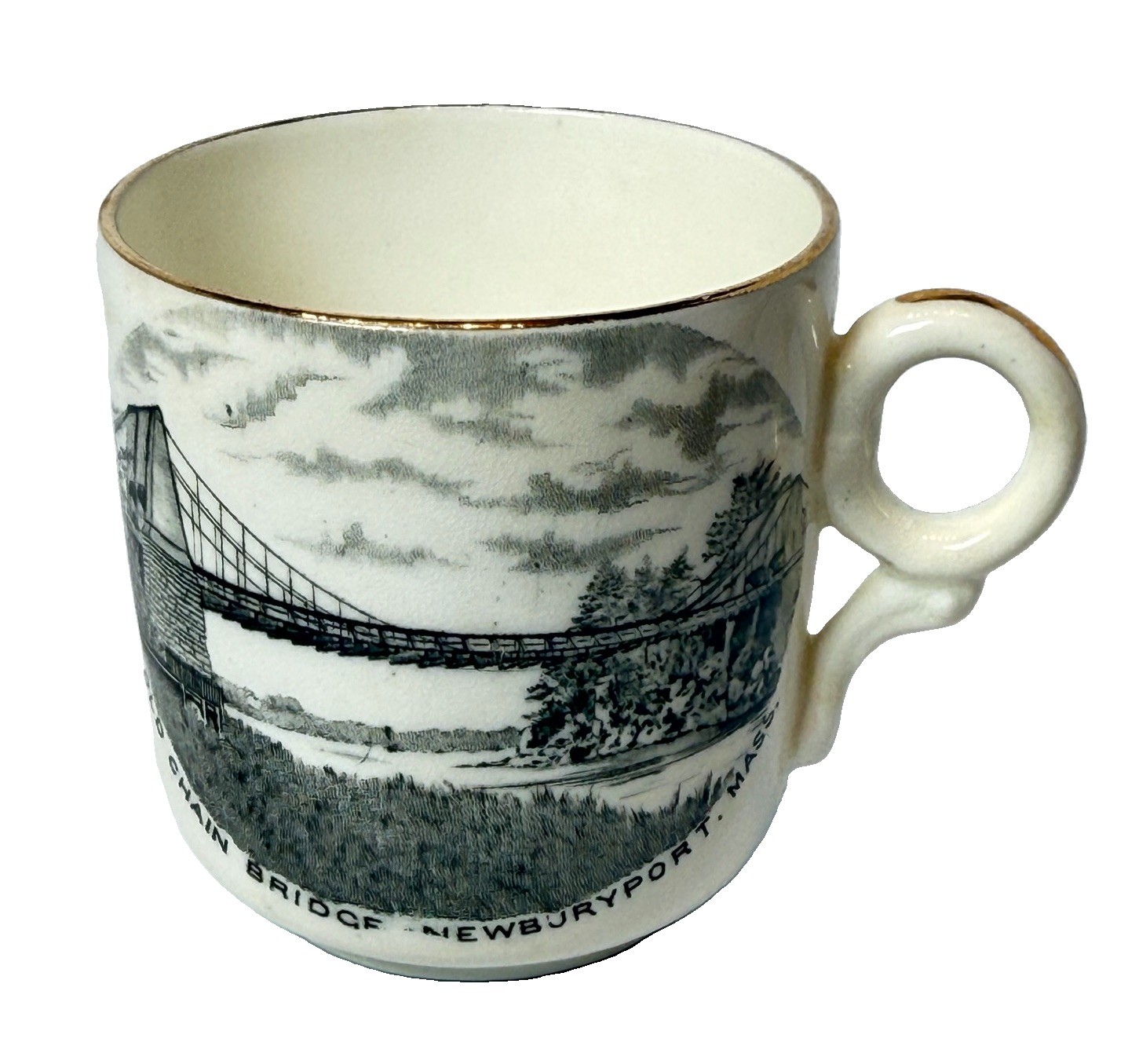 NEWBURYPORT MA Massachusetts Souvenir OLD CHAIN BRIDGE Porcelain TRINKET CUP