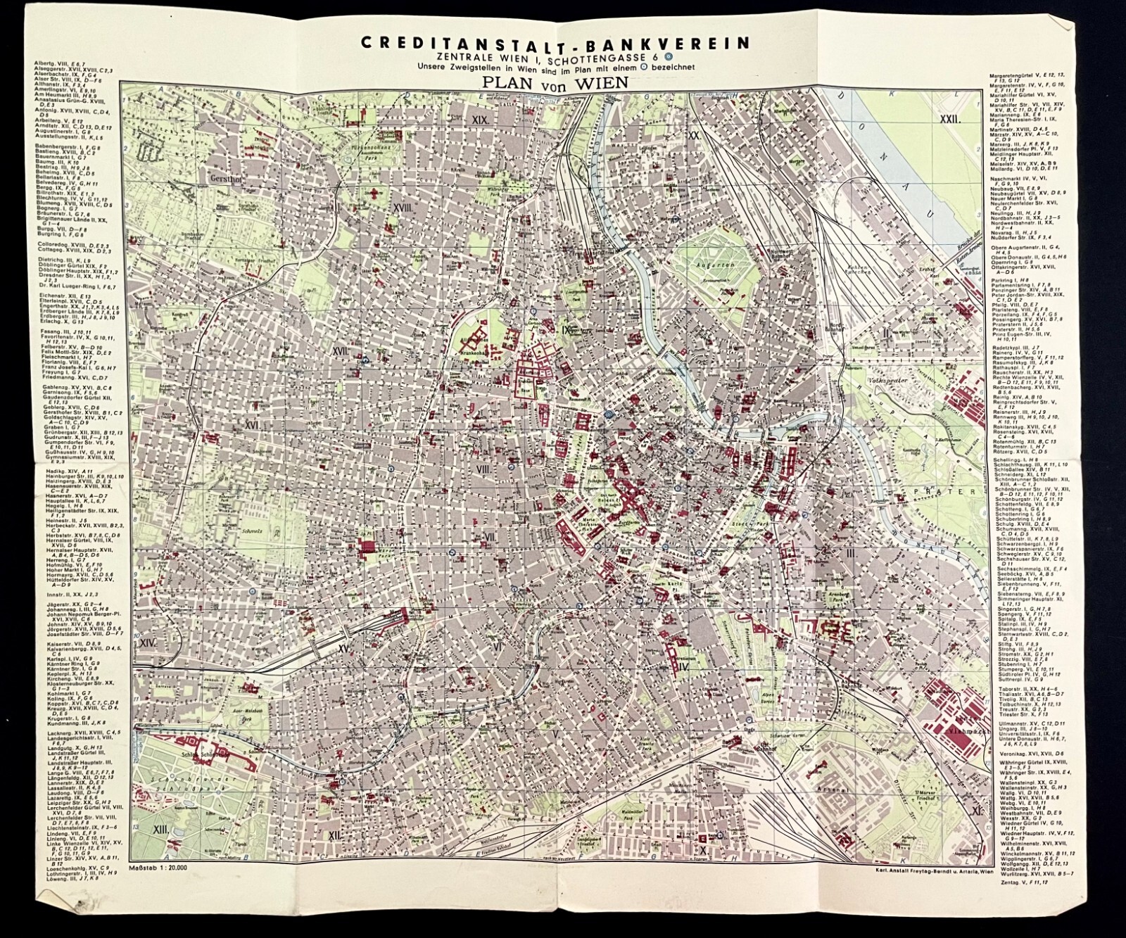 1950s Vienna Austria Old Town City German Language Vintage Travel Map Brochure