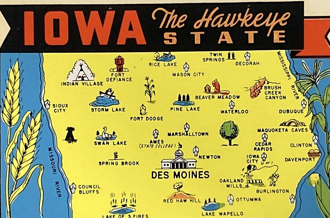 Vintage IOWA The Hawkeye State Sticker Travel Luggage Souvenir Decal Sticker 665