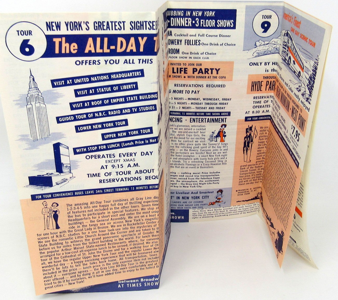 New York City Sightseeing Map Gray Line Folder 1956 NYC Vintage US Seller